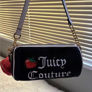 Juicy Couture Black and Red Embroidered Shoulder Bag